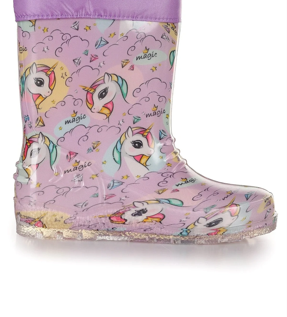 Unicorn Su Geçirmez Kız Çocuk Yağmur Çizmesi Lila - Turkuaz
