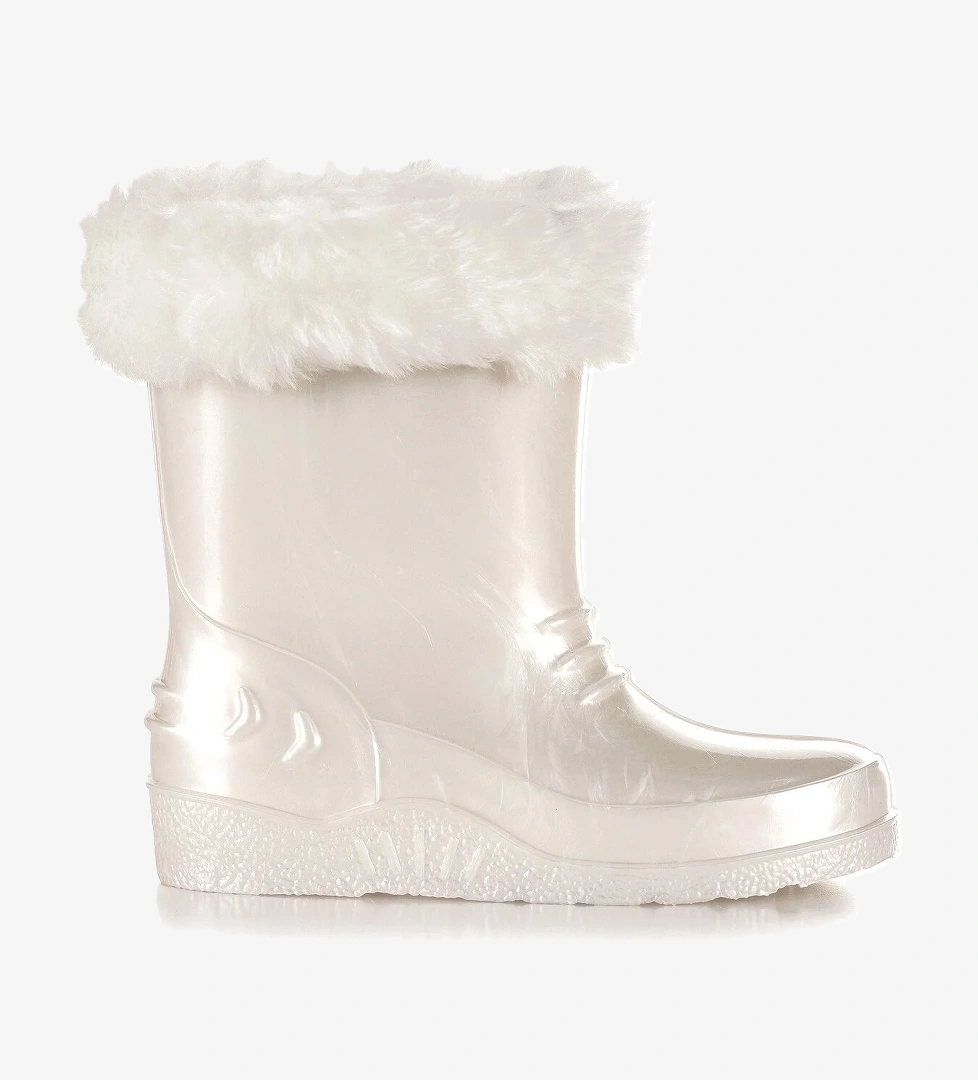 Manas Sedefli Su Geçirmez Kız Çocuk Yağmur Çizmesi Beyaz - Görsel 1