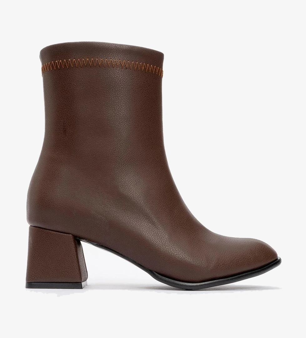 Sade Dikişli Fermuarlı Kadın Topuklu Bot KAHVE CİLT