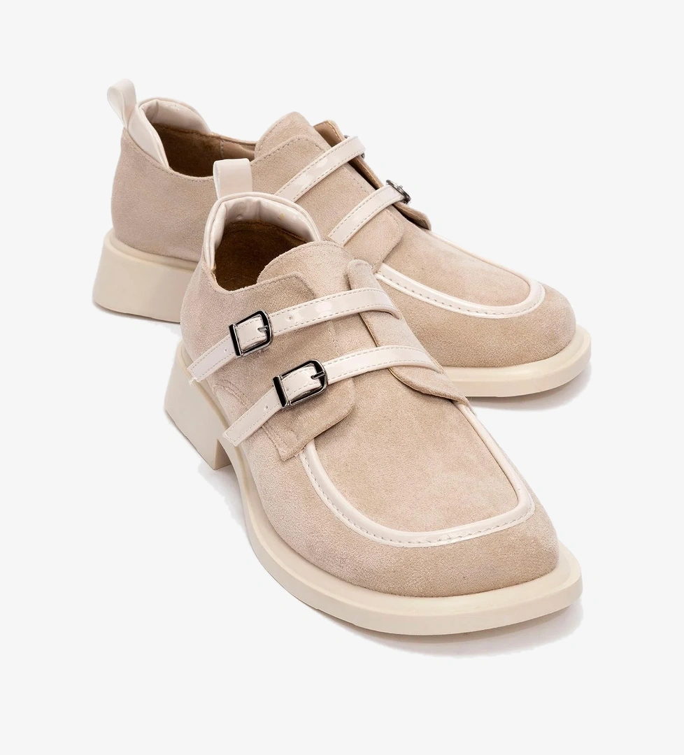 Kadın Tokalı Kolej Ayakkabı BEJ SÜET BEJ RUGAN - Görsel 1