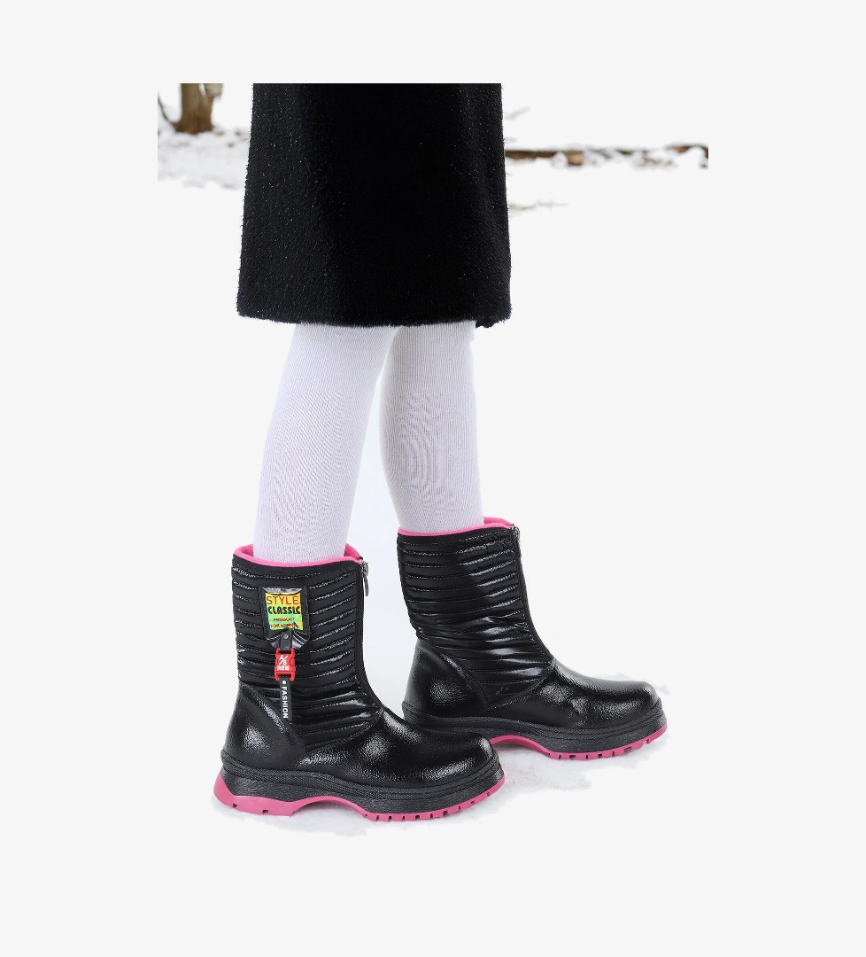 Mesan Çatlak Fermuarlı Günlük Kız Çocuk Bot Ayakkabı Siyah