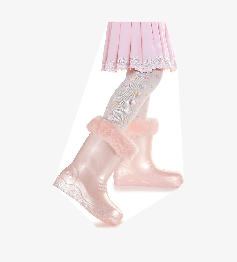 Manas Sedefli Su Geçirmez Kız Çocuk Yağmur Çizmesi Pudra - Görsel 1