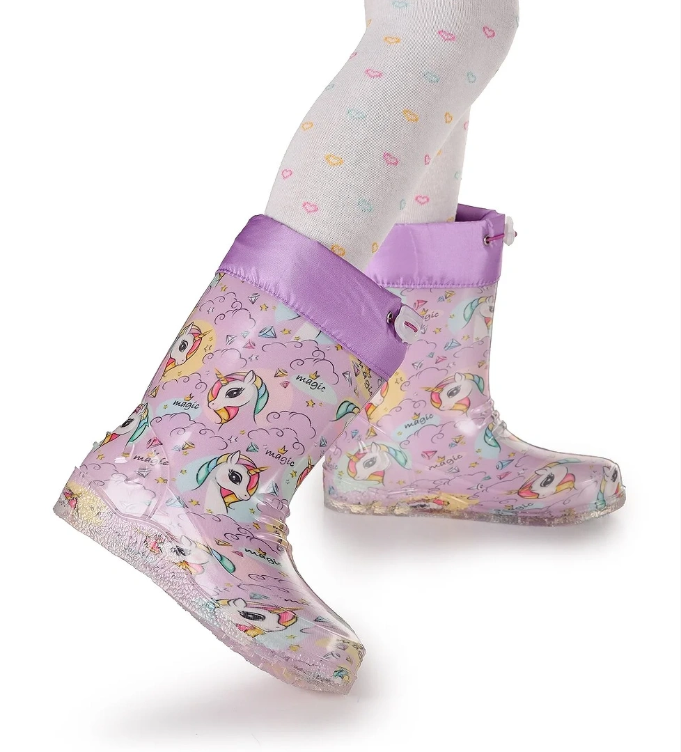 Unicorn Su Geçirmez Kız Çocuk Yağmur Çizmesi Lila - Turkuaz - Görsel 1