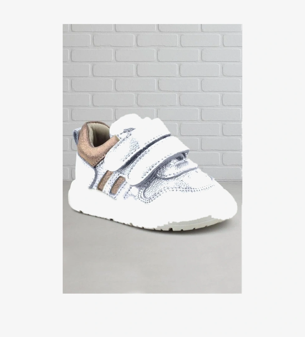 Schaggy Hakiki Deri Gümüş Parlak Bebek Spor Ayakkabı - Görsel 1