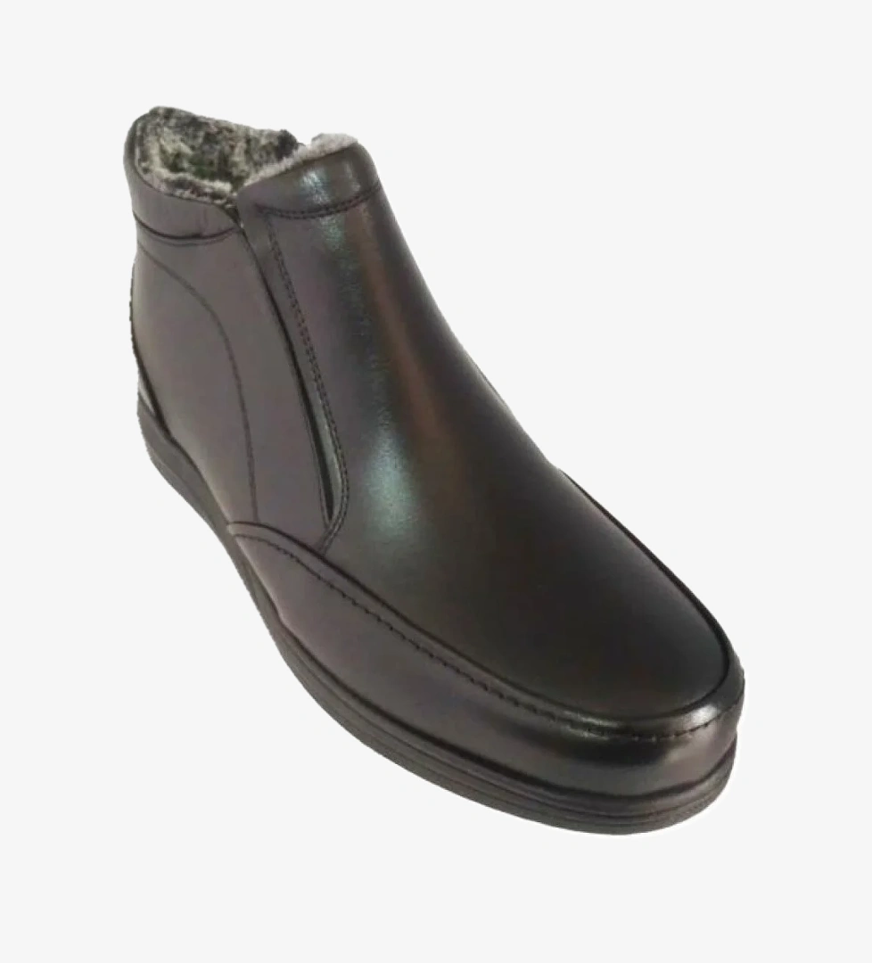 601-24 Hakiki Deri Kürklü Lastik Fermuarlı Erkek Bot - Görsel 1