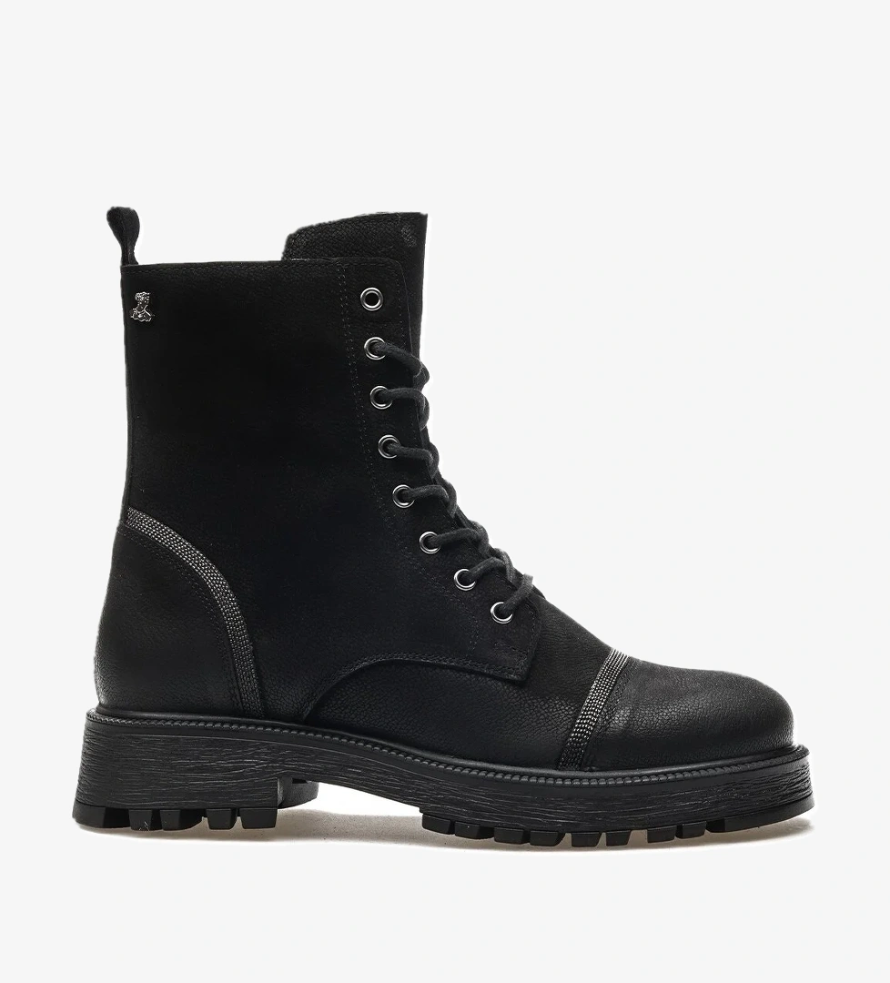 Kadın Hakiki Deri Taş Detaylı Postal Günlük Bot 24k 2052604k Z Siyah Nubuk - Görsel 1