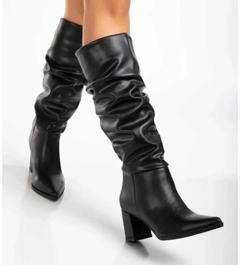 6 cm Topkulu Körüklü Diz Altı Kadın Çizme - Görsel 1