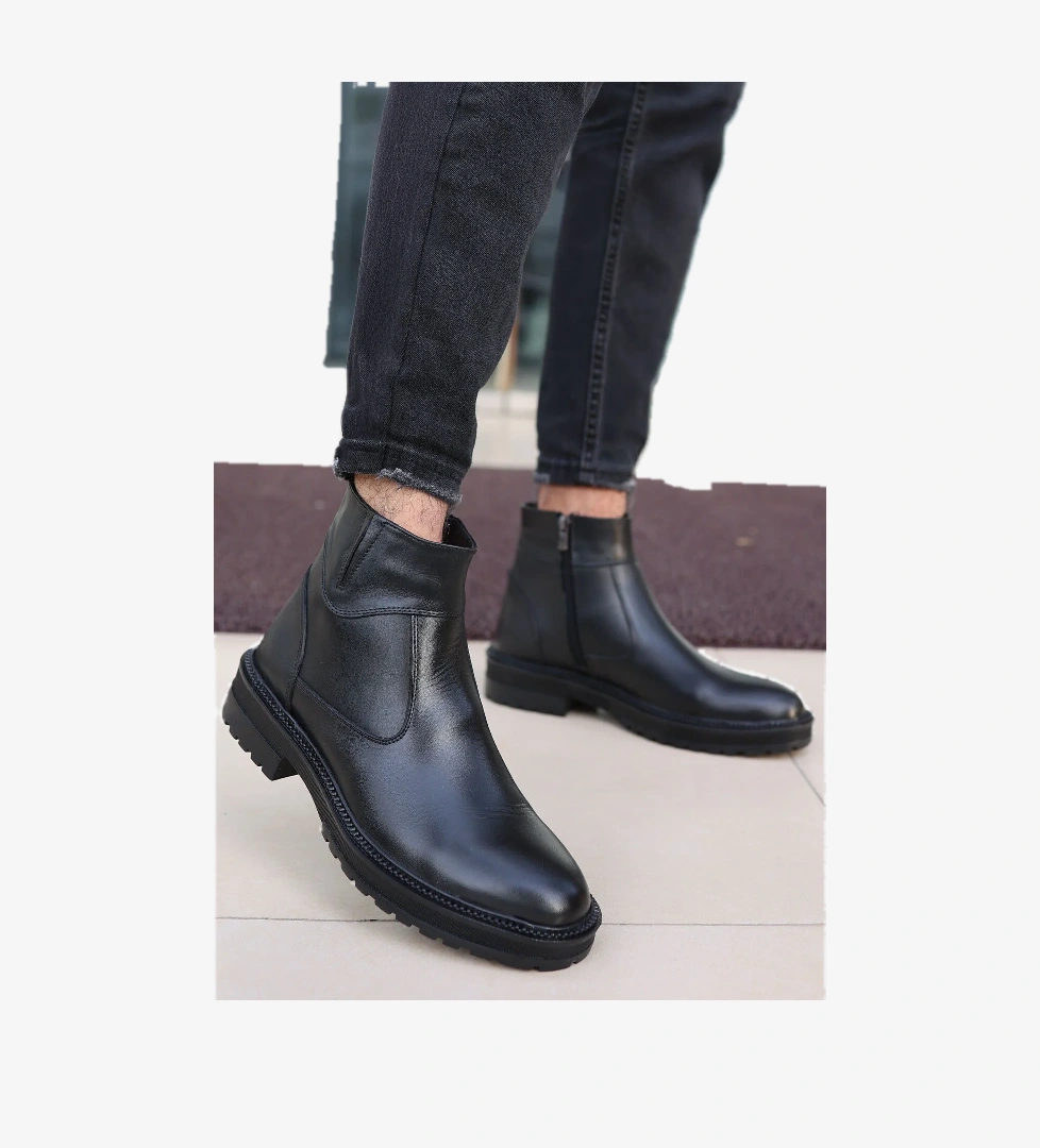 Igor Siyah Cilt Garantili Erkek Hakiki Deri Soğuk Geçirmez Kaymaz Kauçuk Taban Bot IGOR-8952