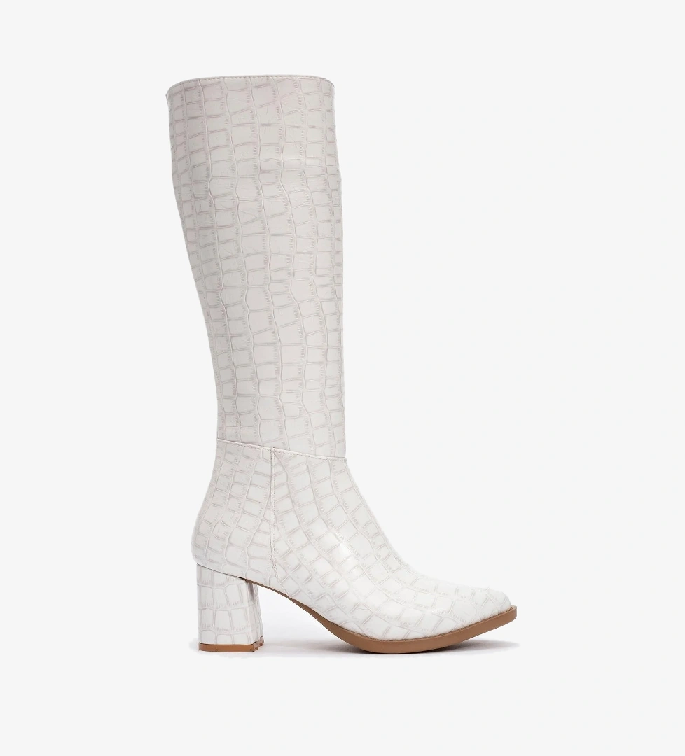Topuklu Kadın Çizme BEYAZ KROKO