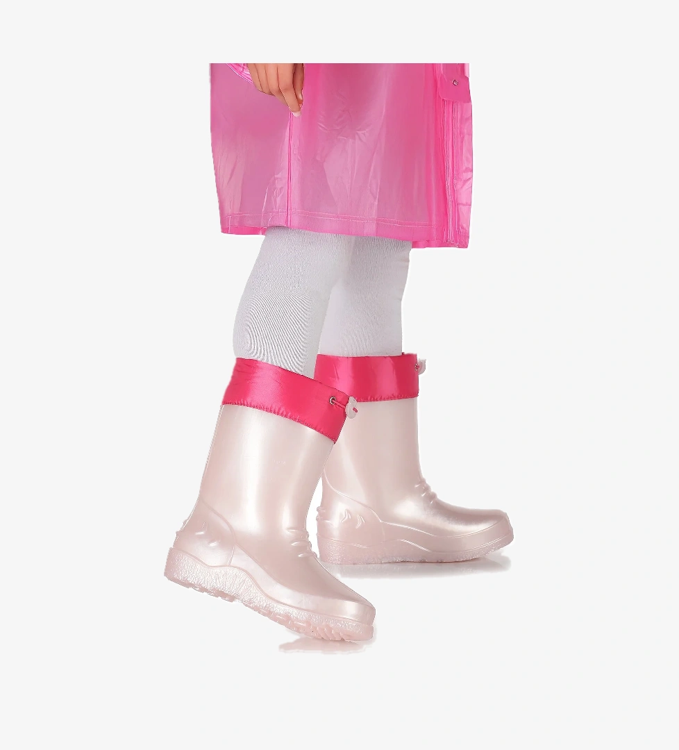 Linze Sedefli Su Geçirmez Kız Çocuk Yağmur Çizmesi Pudra