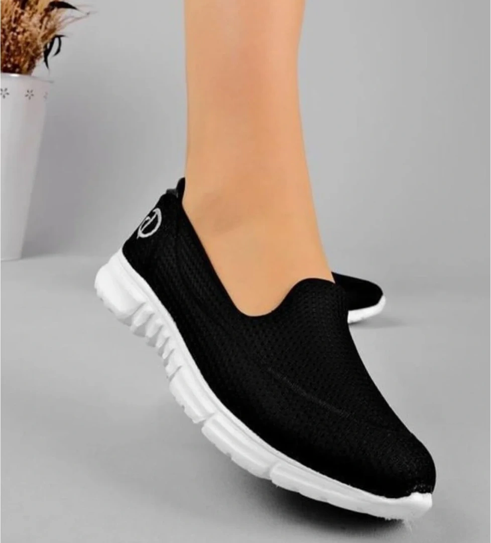 801-24 Triko Konforlu Esnek Kadın Sneaker Siyah Beyaz - Görsel 1