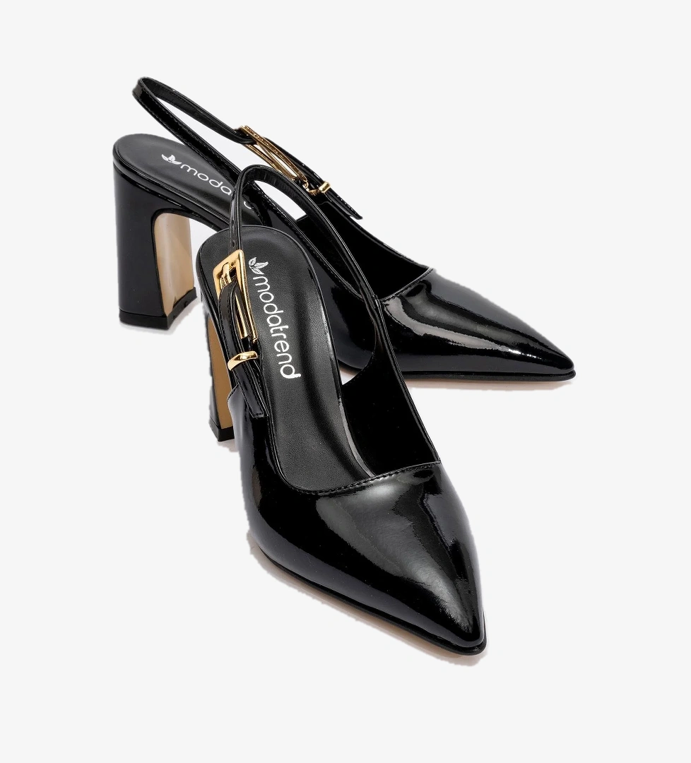 Kadın Tokalı Topuklu Ayakkabı SİYAH RUGAN