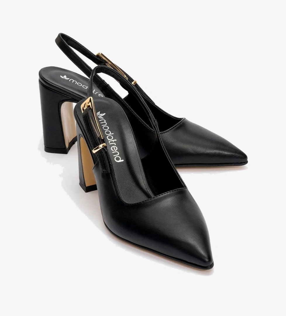 Kadın Tokalı Topuklu Ayakkabı SİYAH CİLT