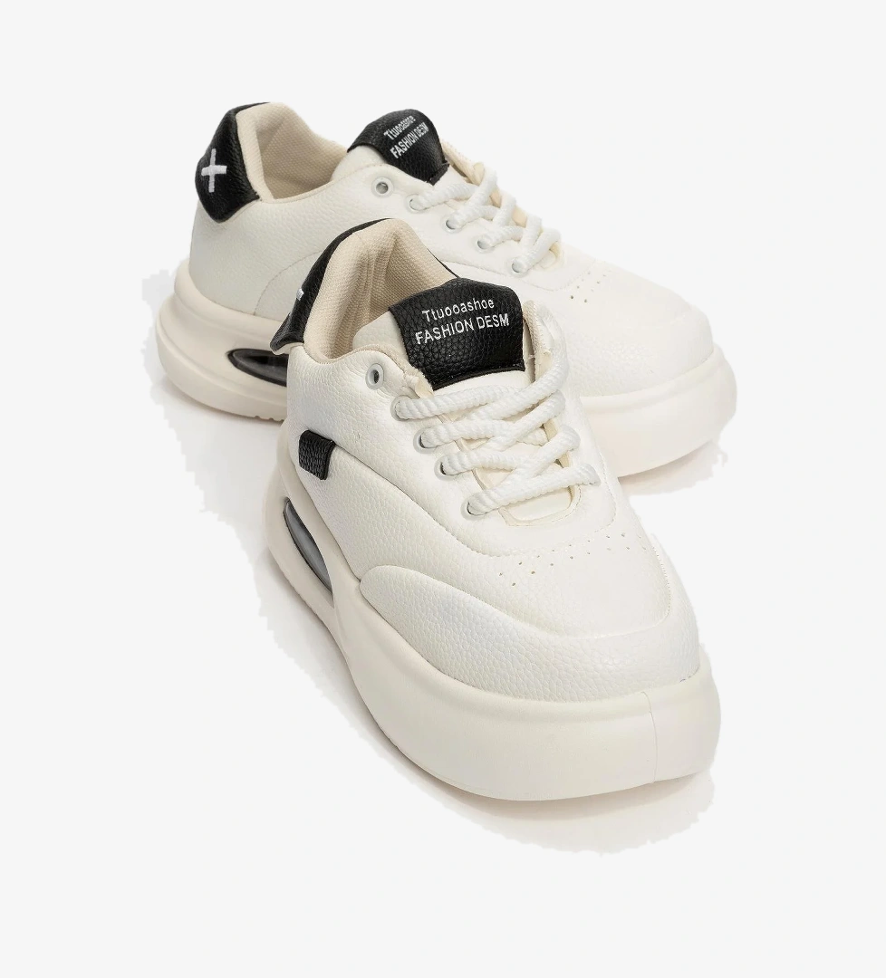 Bağcıklı Kadın Spor Ayakkabı BEYAZ SİYAH - Görsel 1