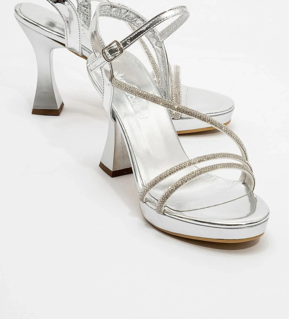 Kadın Taşlı Topuklu Ayakkabı GÜMÜŞ AYNA