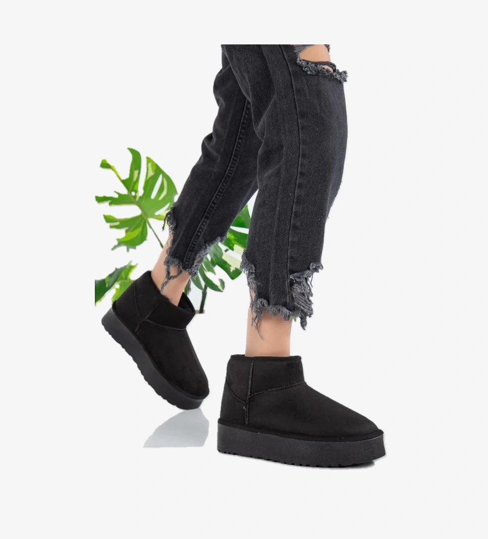 Elanaz Süet İçi Kürklü Kalın Taban Mini Boy Bilekte Kısa Kadın Bot