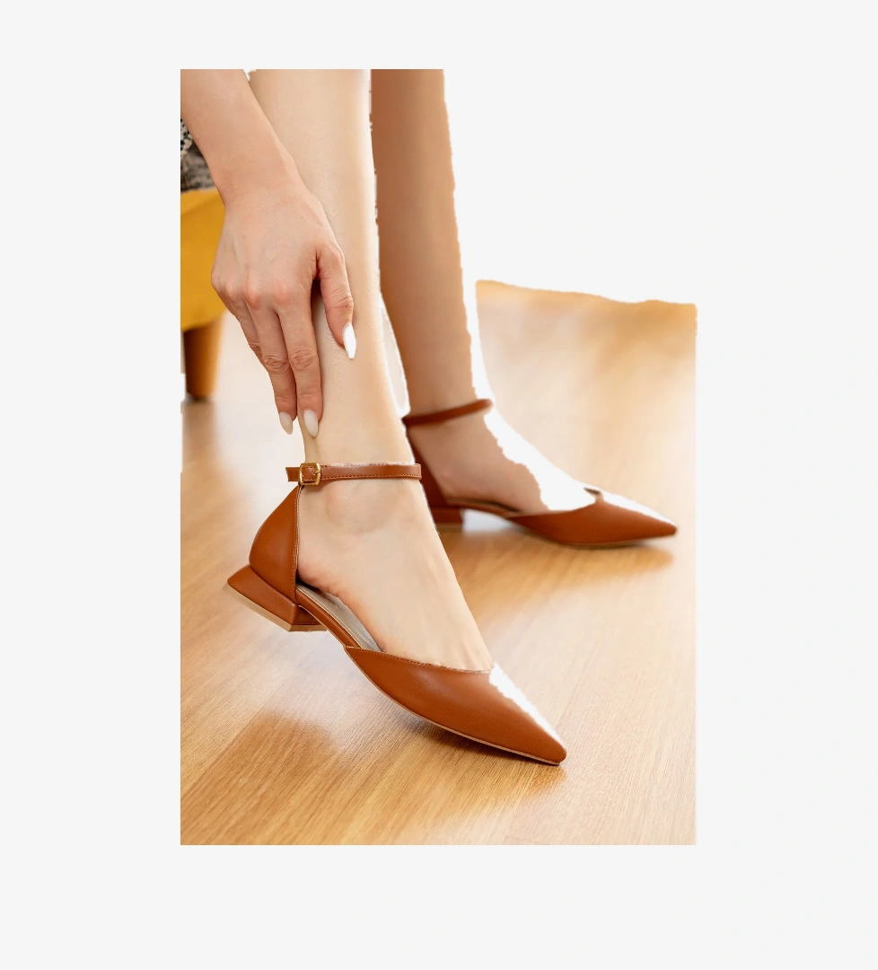 Happy Taba ( 3 cm Topuklu ) Sivri Burun Topuklu Ayakkabı