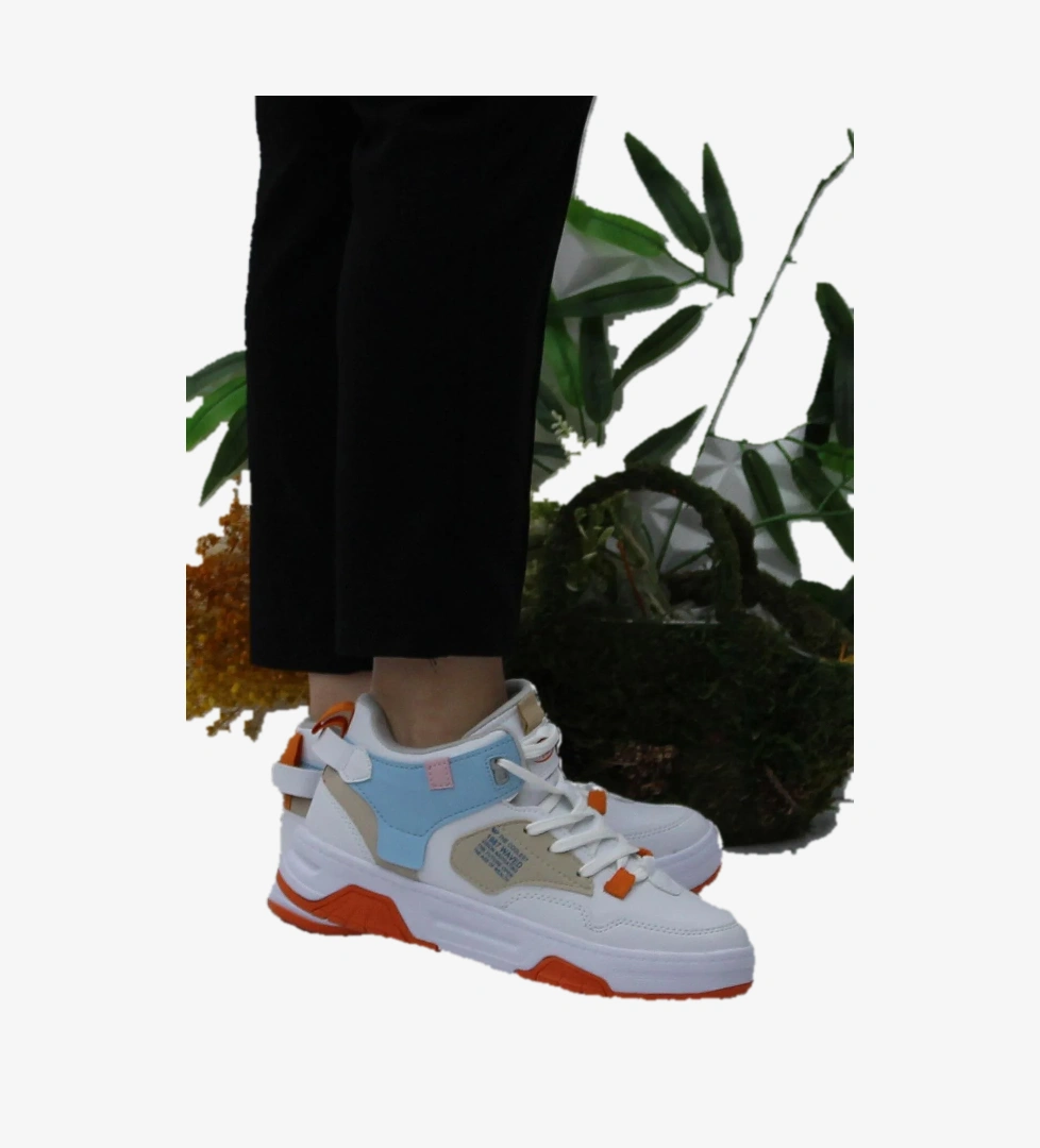 242-2063 Beyaz Mavi Rahat Orijinal Ürün Bilekli Kadın Spor Ayakkabı - Görsel 1