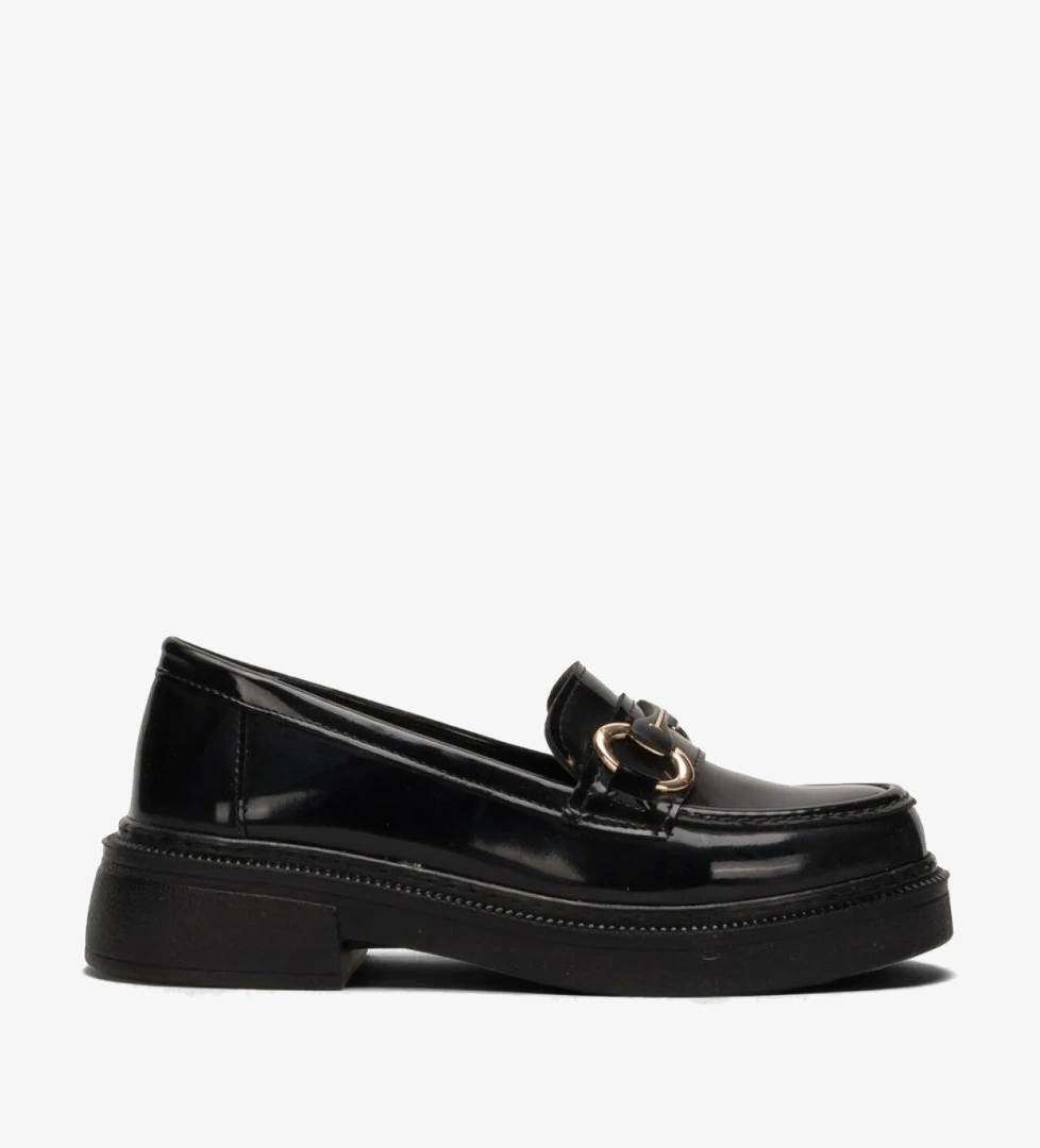 Kadın Tokalı Yüksek Taban Günlük Ayakkabı SİYAH - SİYAH