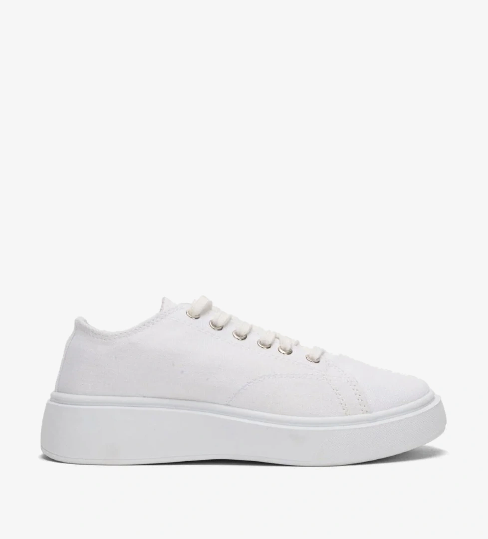 Kadın Rahat Kalıp Kalın Taban Keten Sneakers BEYAZ