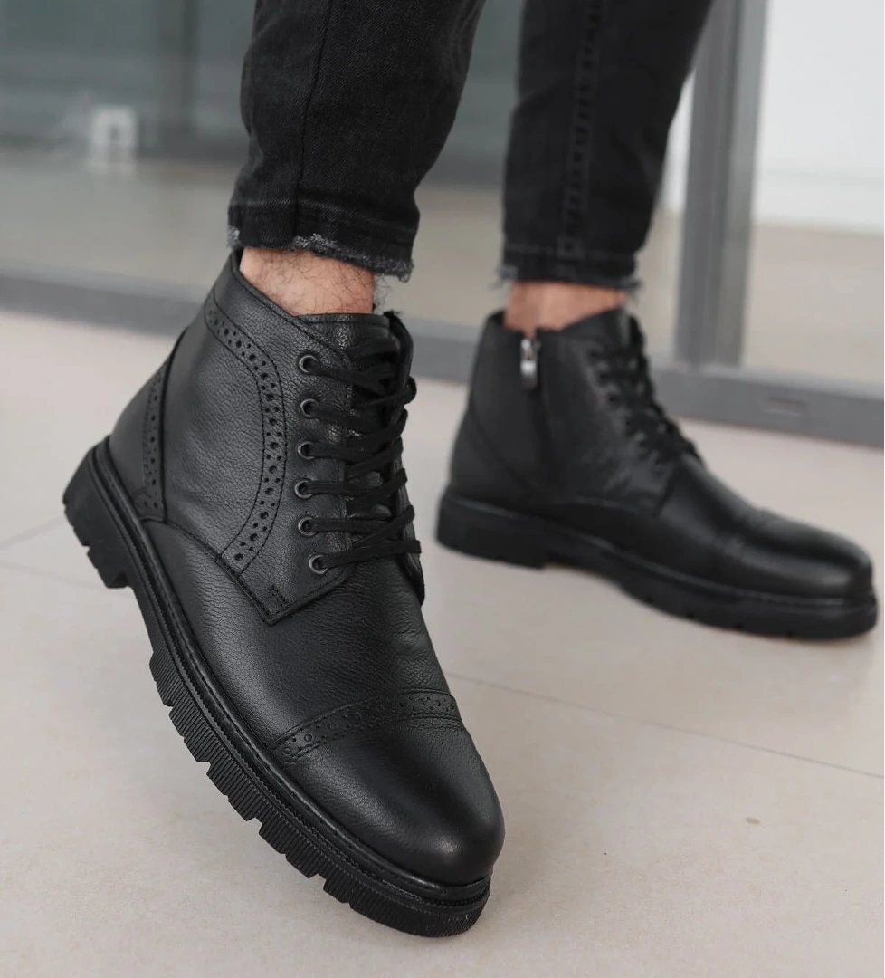 Tomiross Harold Erkek Siyah Garantili Hakiki Deri Soğuk Geçirmez Kaymaz Kauçuk Taban Bot HAROLD-7145 model görseli