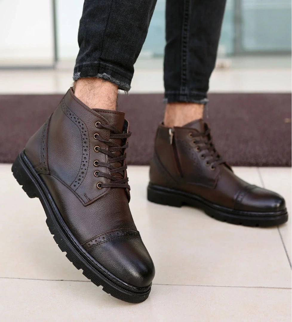 Harold Erkek Kahverengi Garantili Hakiki Deri Soğuk Geçirmez Kaymaz Kauçuk Taban Bot HAROLD-7145