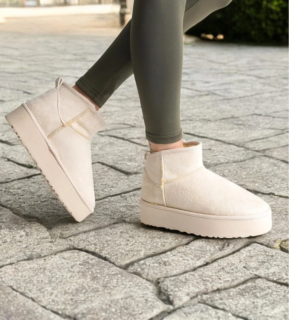 290A Günlük Kadın Bot Süet İçi Kürklü Yüksek Kalın Taban Kışlık Bot & Bootie Kalın Taban - Görsel 1