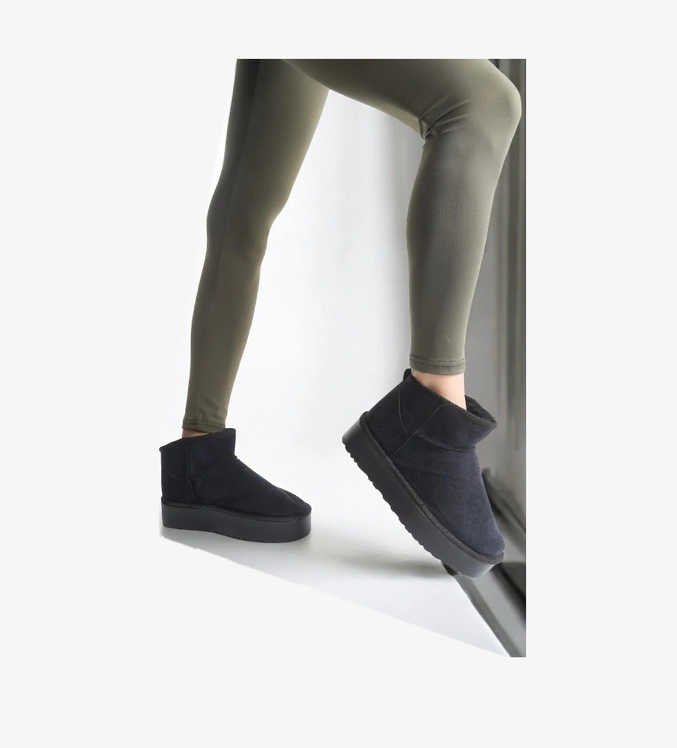 290A Günlük Kadın Bot Süet İçi Kürklü Yüksek Kalın Taban Kışlık Bot & Bootie Kalın Taban