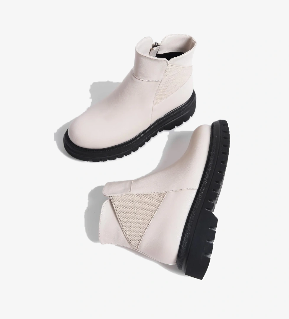 Modabuymuş Lord Bej Siyah Mat Kalın Tabanlı Lastikli Günlük Bot model görseli