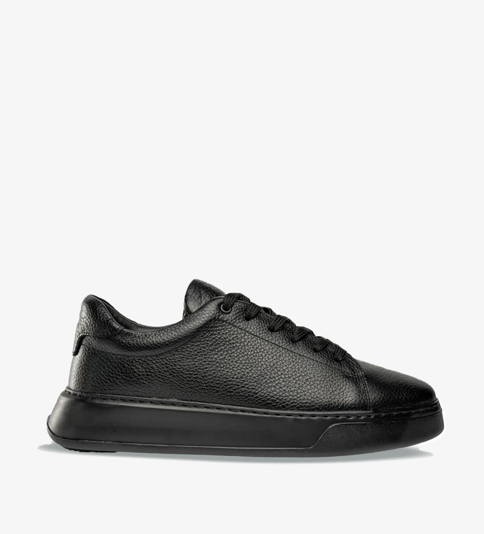 Siyah Casual Bağcıklı Deri Sneakers