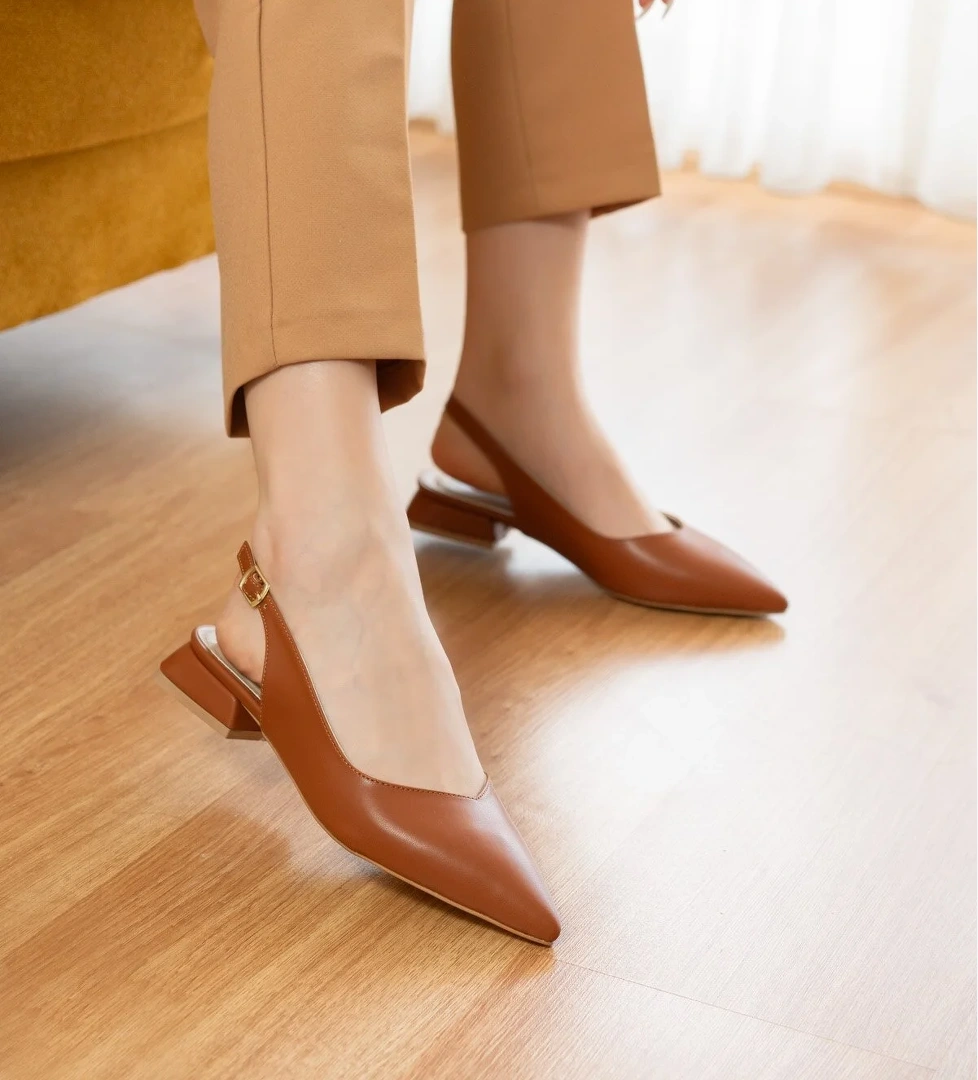 Liona Taba ( 3 cm Topuklu ) Sivri Burun Topuklu Babet