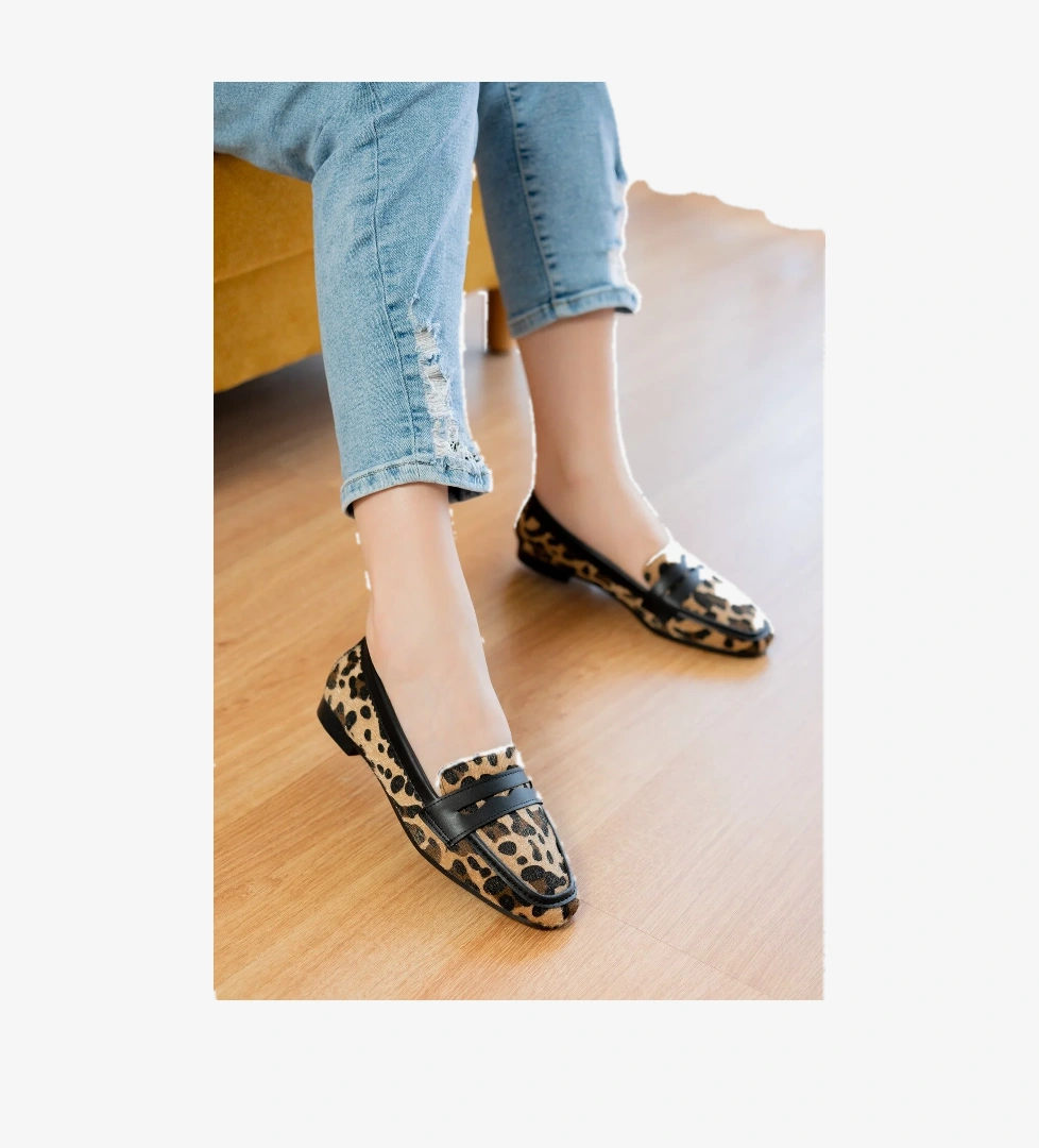 Fava Leopar ( 1 cm Topuklu ) Küt Burunlu Burun Babet