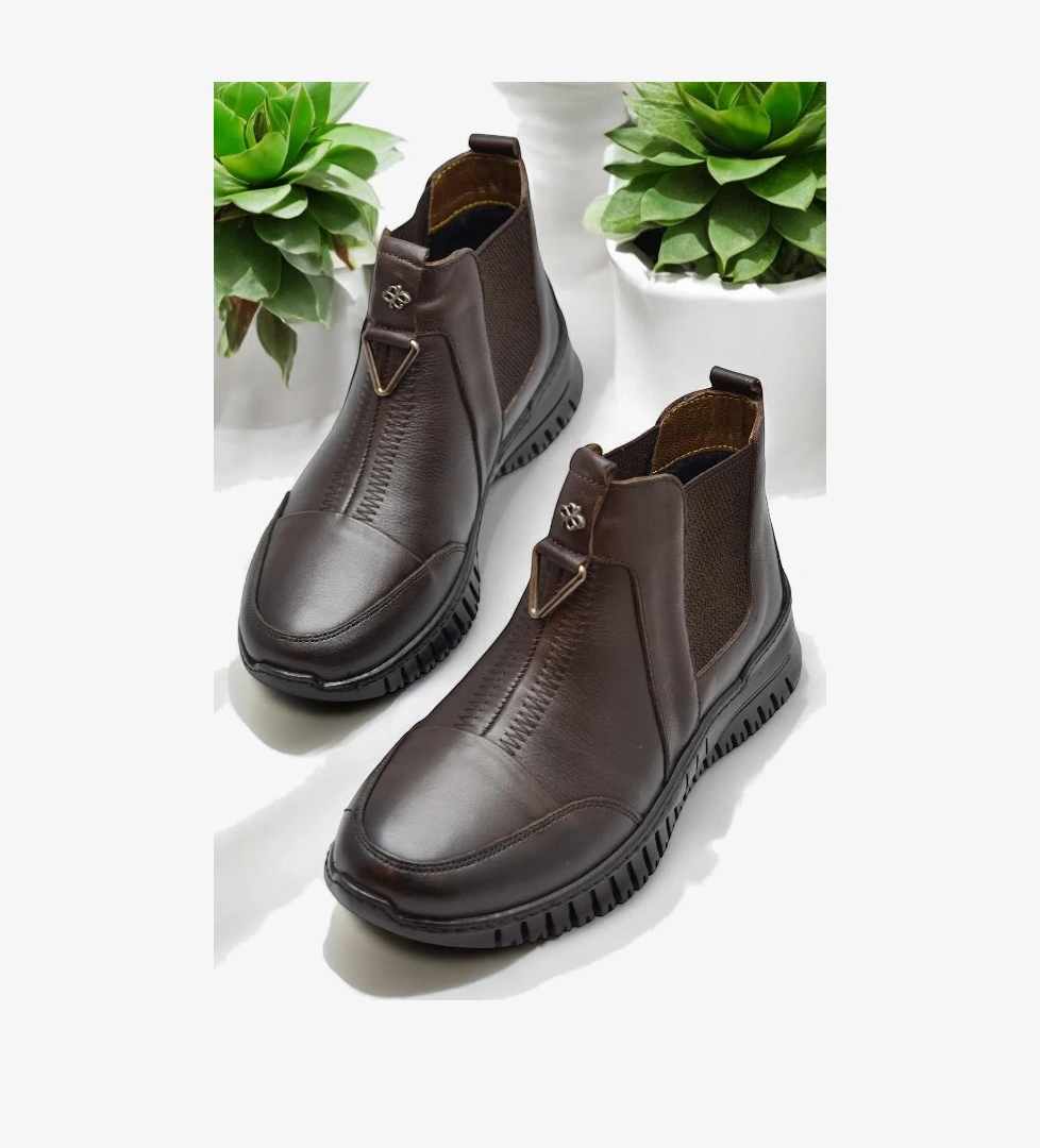 1833 Tam Ortopedik Siyah Hakiki Deri Kadın Bot Ayakkabı Anne Kışlık Deri Bot - Görsel 1