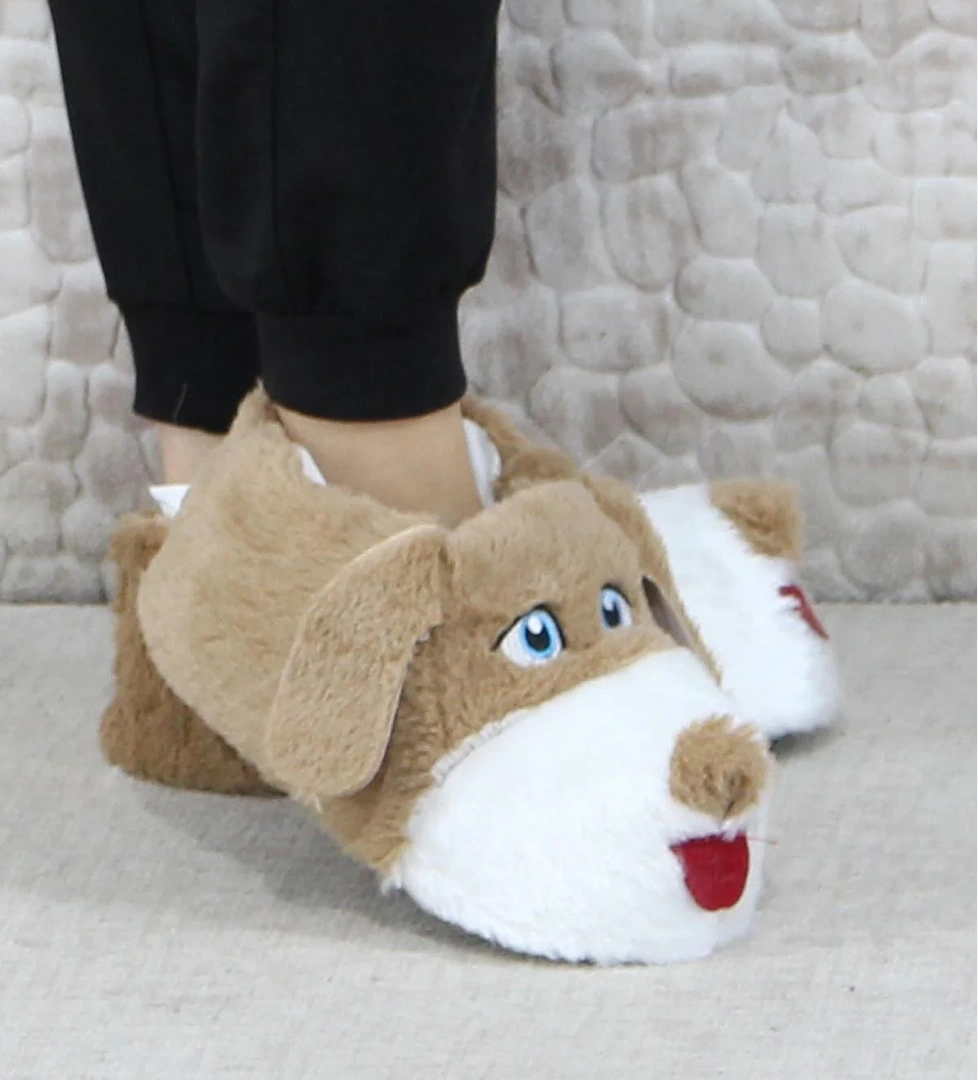 Sevimli Köpek Figürlü Peluş Panduf Hayvanlı Yumuşak Kadın Panduf