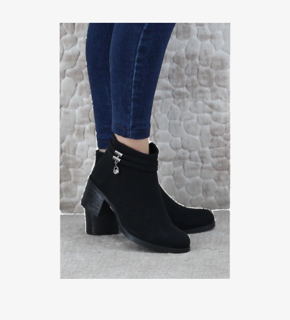 42303 Rahat Alçak Topuk Toka Taş Detaylı Sıcak Astar Kadın Bot - Görsel 1