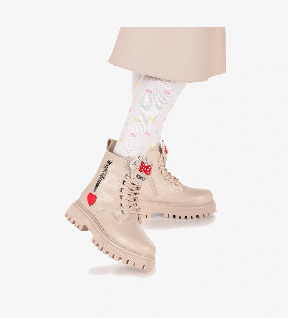 Bella Günlük Fermuarlı Kız Çocuk Bot Ayakkabı Bej - Görsel 1