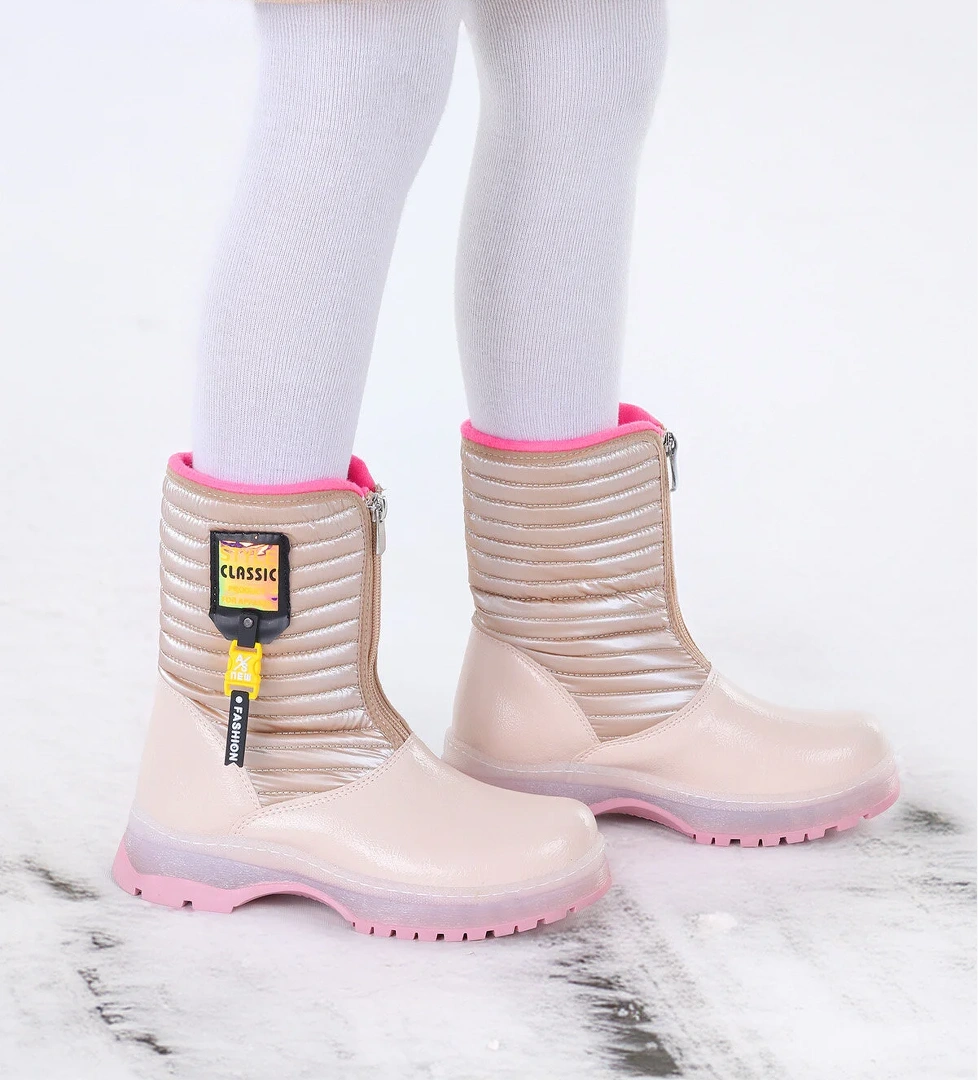 Mesan Çatlak Fermuarlı Günlük Kız Çocuk Bot Ayakkabı Pudra