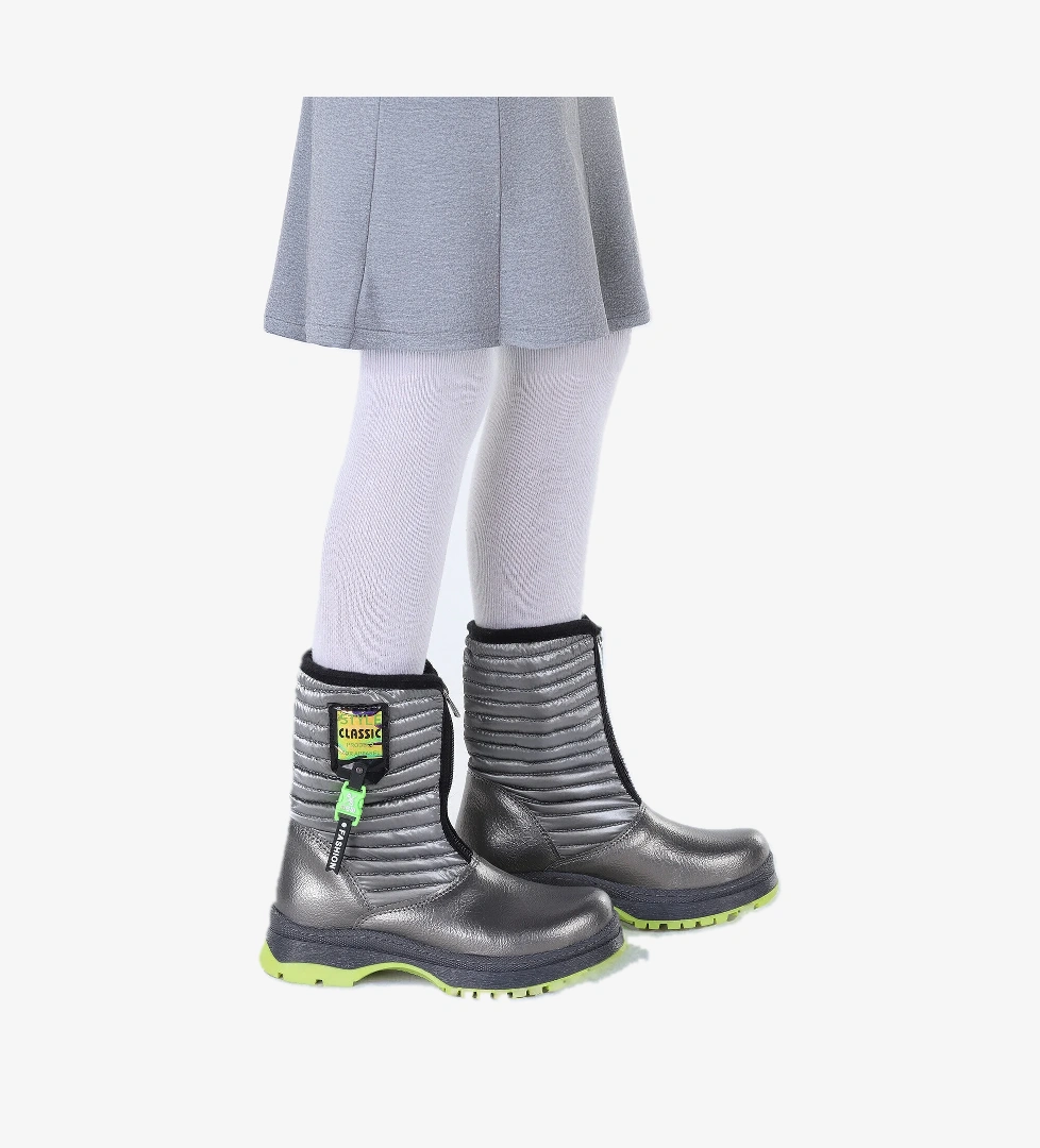 Mesan Çatlak Fermuarlı Günlük Kız Çocuk Bot Ayakkabı Platin