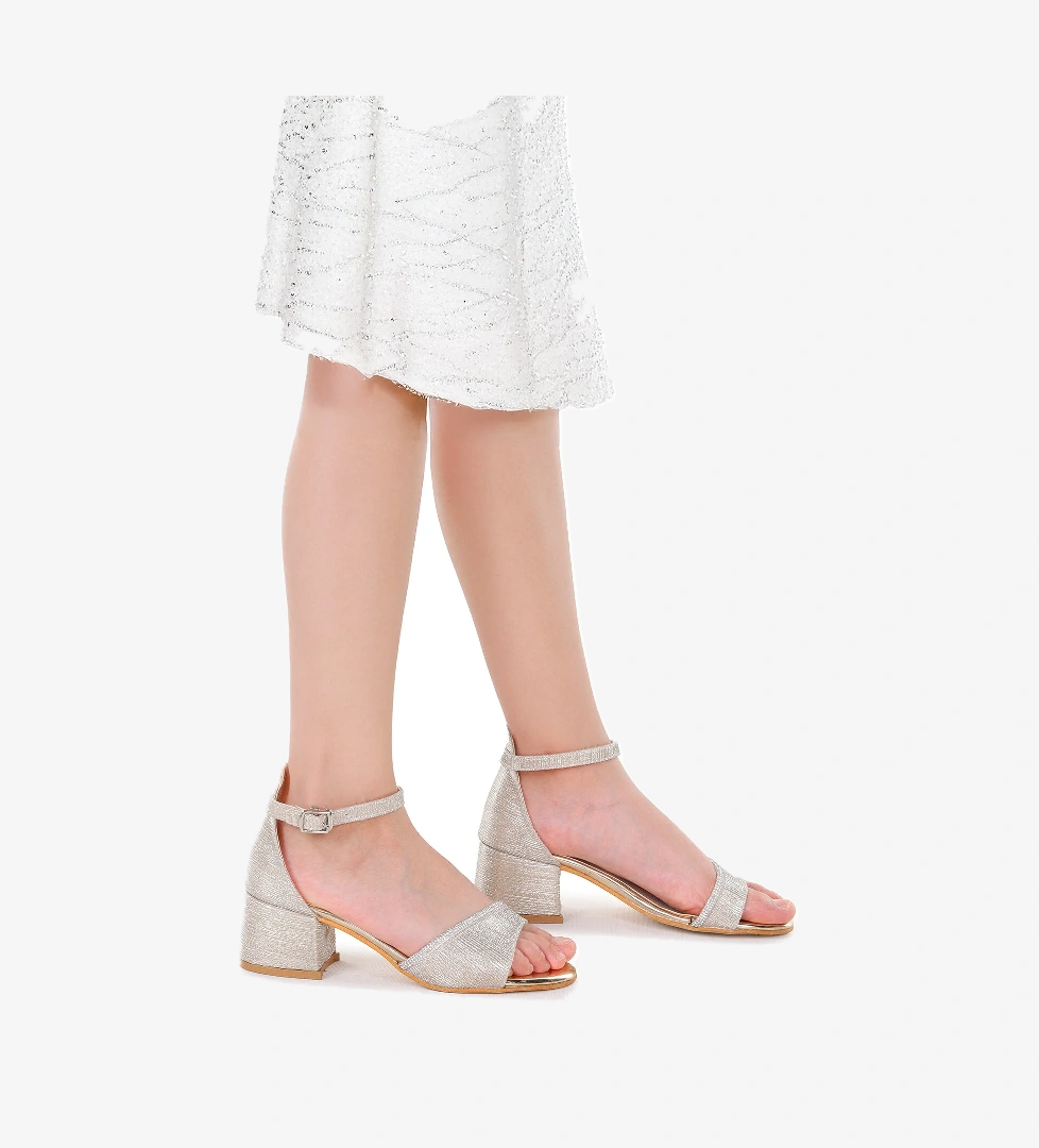 Elos Çizgili Günlük Kız Çocuk 4 Cm Topuklu Sandalet Ayakkabı Altın