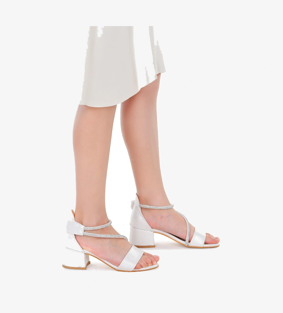 Pisar Vakko Günlük Kız Çocuk 4 Cm Topuklu Sandalet Abiye Ayakkabı Sedef