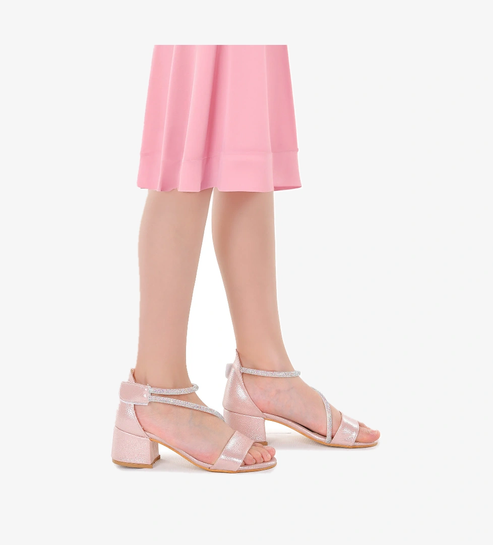 Pisar Vakko Günlük Kız Çocuk 4 Cm Topuklu Sandalet Abiye Ayakkabı Pudra