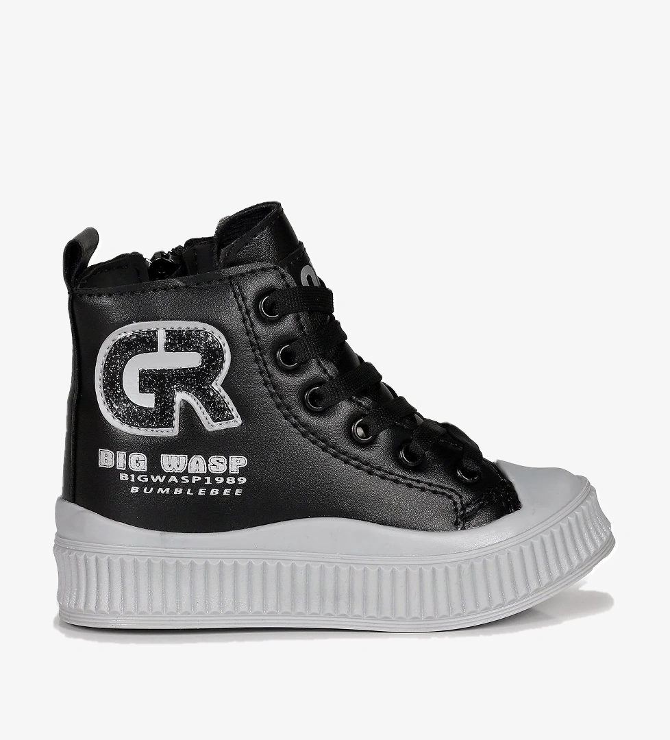 Wasp Fermuarlı Günlük Kız Bebek Bot Ayakkabı Siyah - Gümüş - Görsel 1