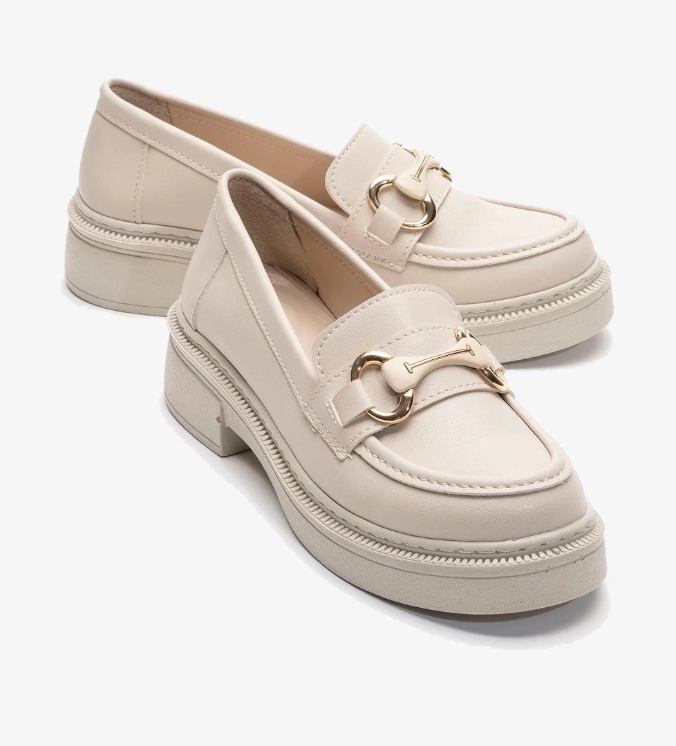 Kadın Tokalı Günlük Ayakkabı BEJ CİLT