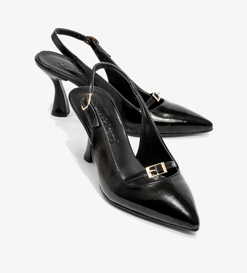 Kadın Arkası Açık Tokalı Topuklu Ayakkabı SİYAH RUGAN