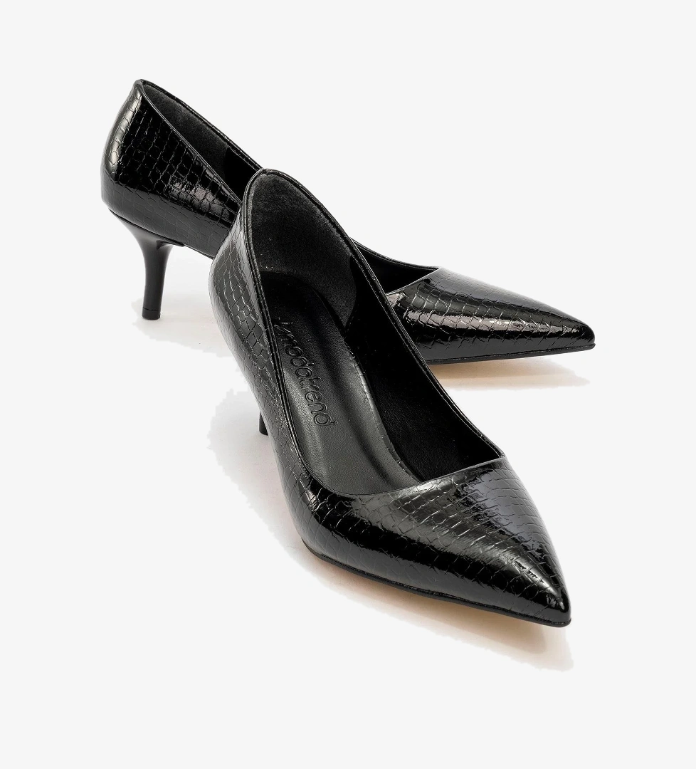 Kadın Sivri Burunlu Stiletto SİYAH KROKO - Görsel 1