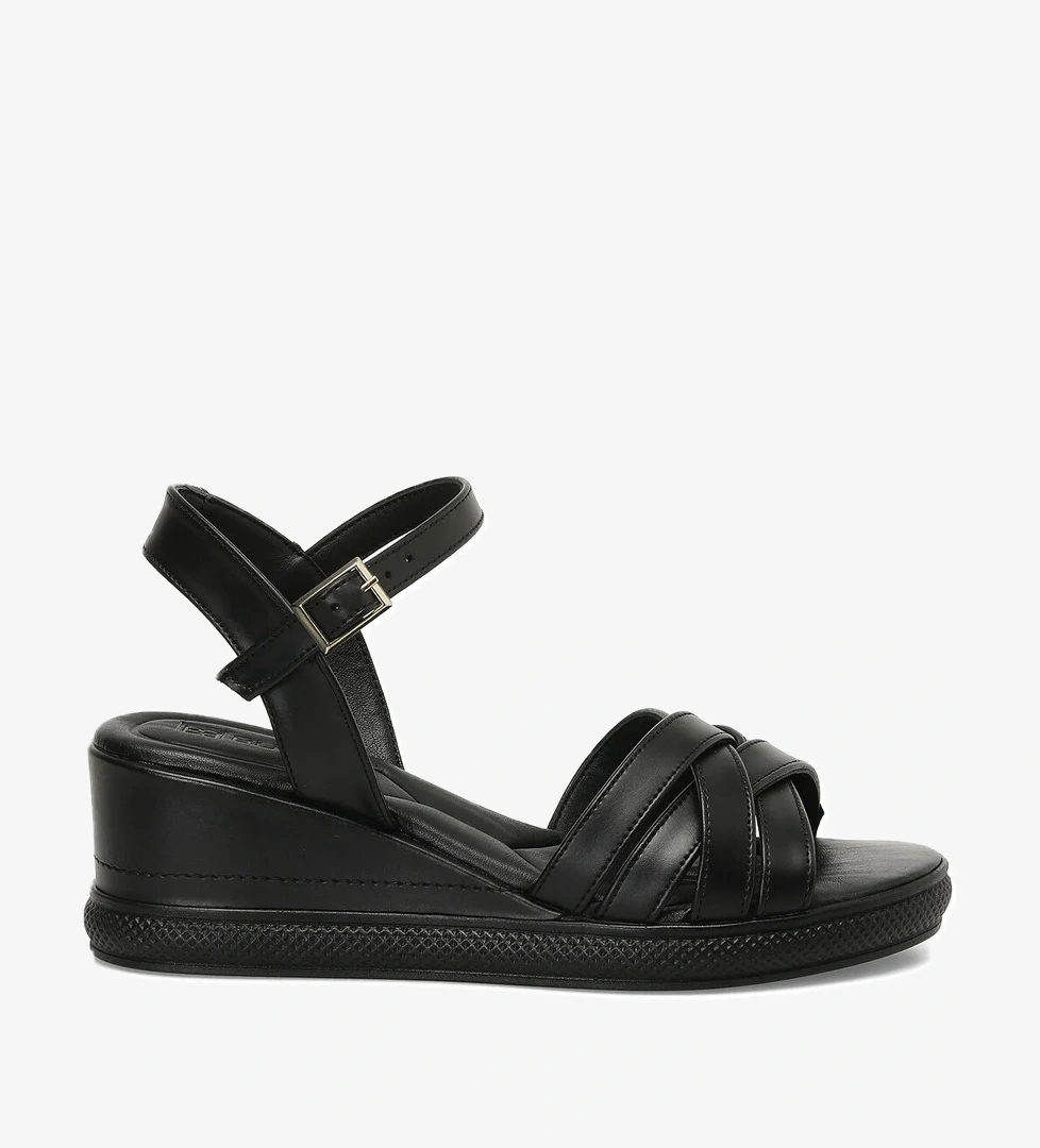 25S-281 5FX Siyah Kadın Dolgu Topuk Sandalet - Görsel 1