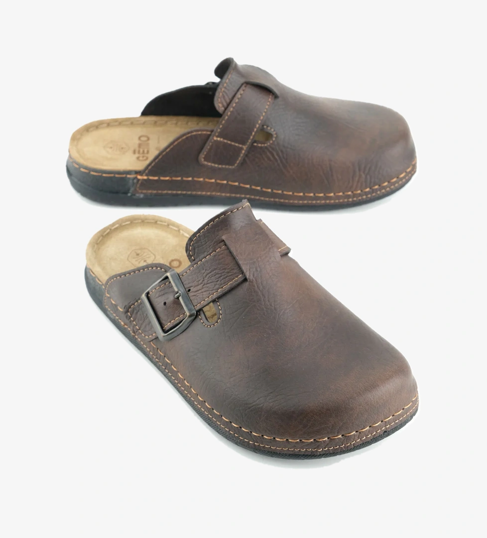 Erkek İç Taban Hakiki Deri Tek Toka Ayarlanabilir Ev Bahçe Günlük Terlik - Görsel 1