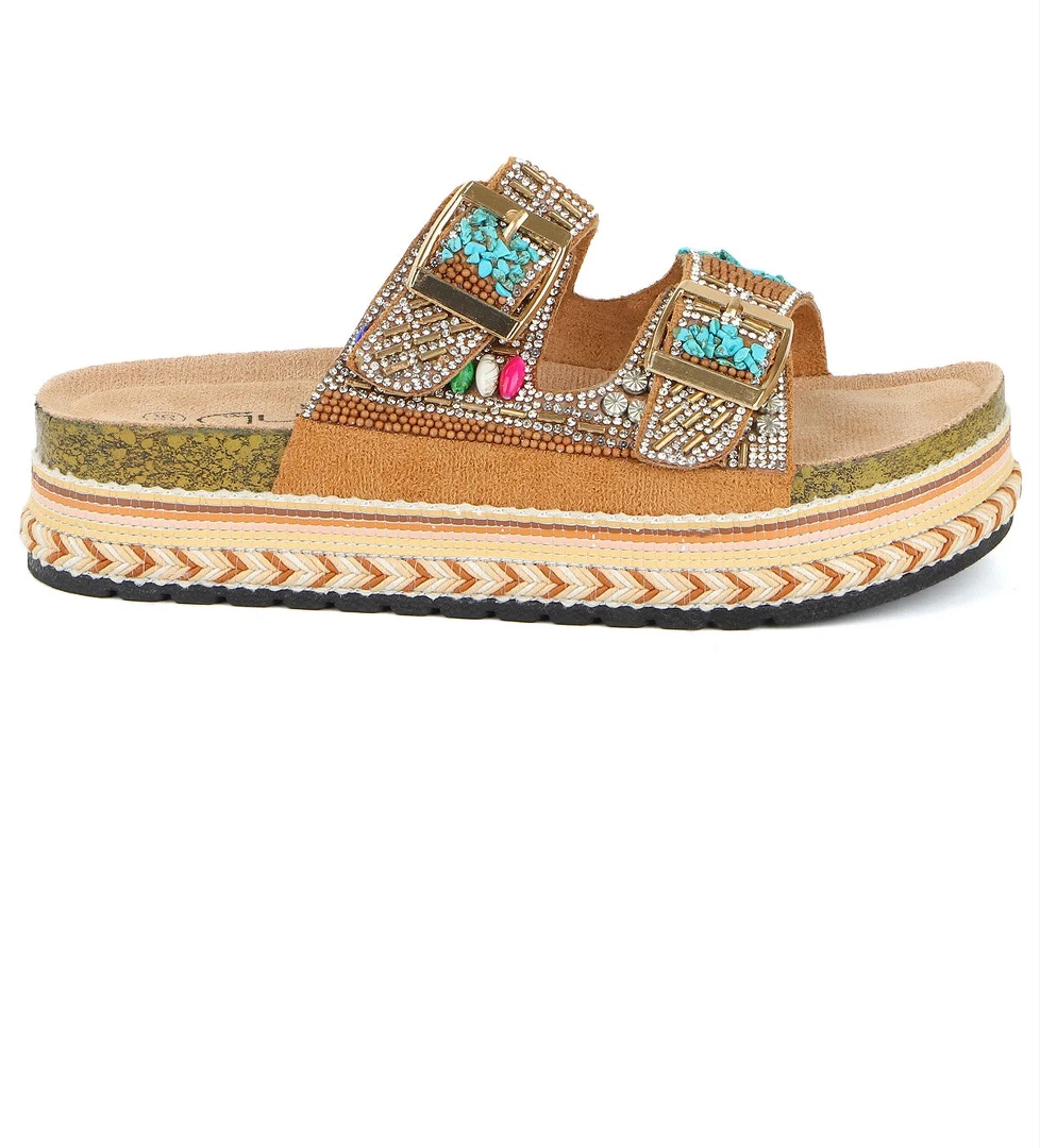 Quenn Taş Boncuk Detaylı Deniz Plaj Günlük Kadın Terlik