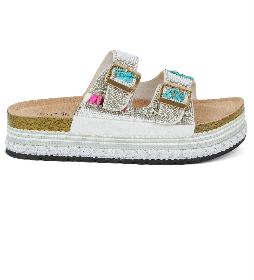 Quenn Taş Boncuk Detaylı Deniz Plaj Günlük Kadın Terlik