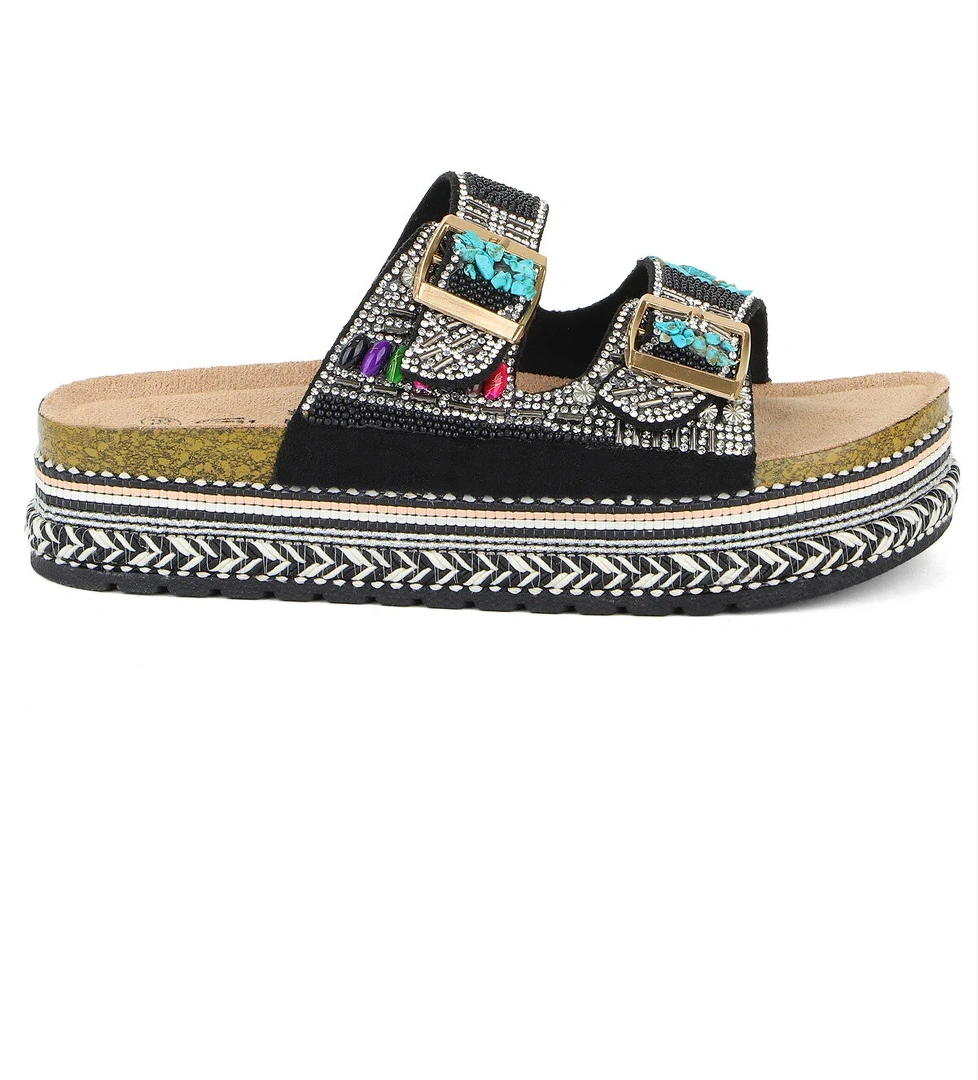 Quenn Taş Boncuk Detaylı Deniz Plaj Günlük Kadın Terlik